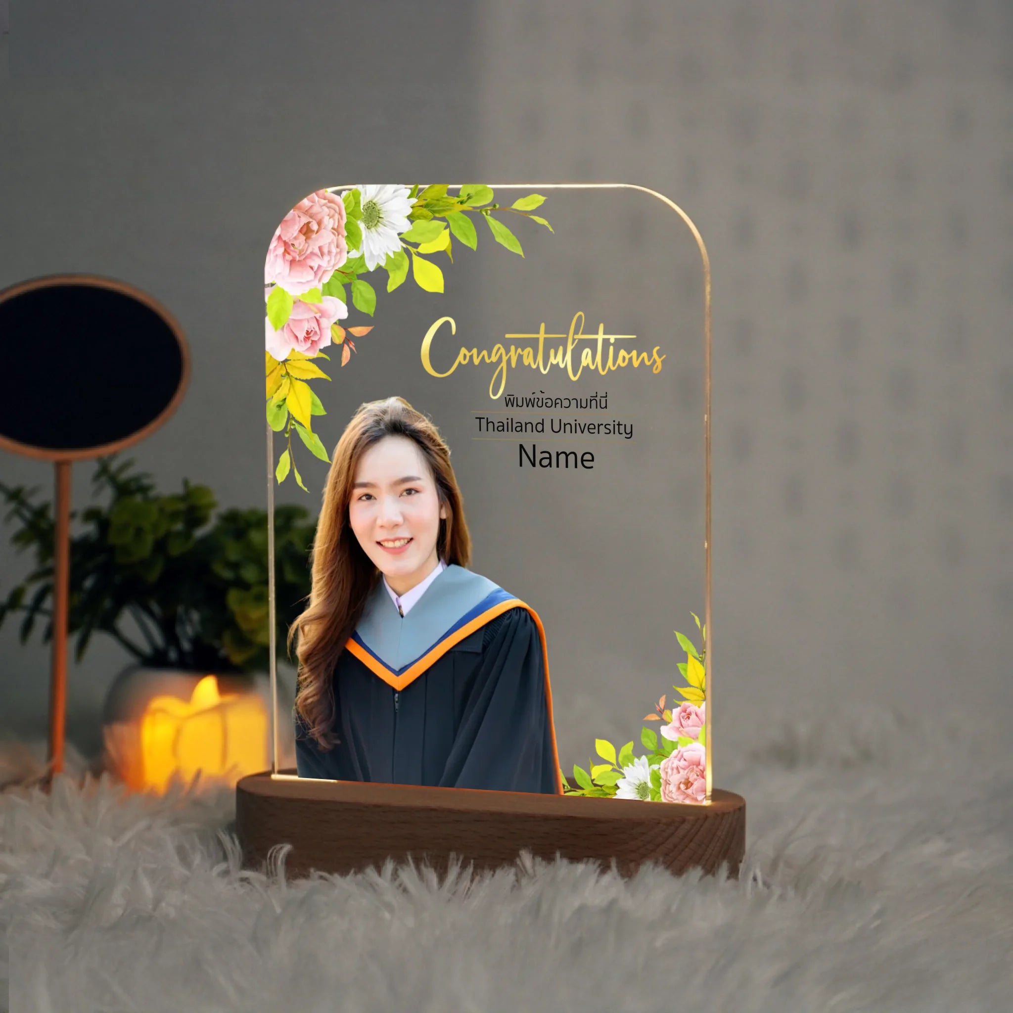 โคมไฟอะคริลิก พิมพ์ UV คุณภาพสูง พร้อมฐานตั้งและไฟ LED