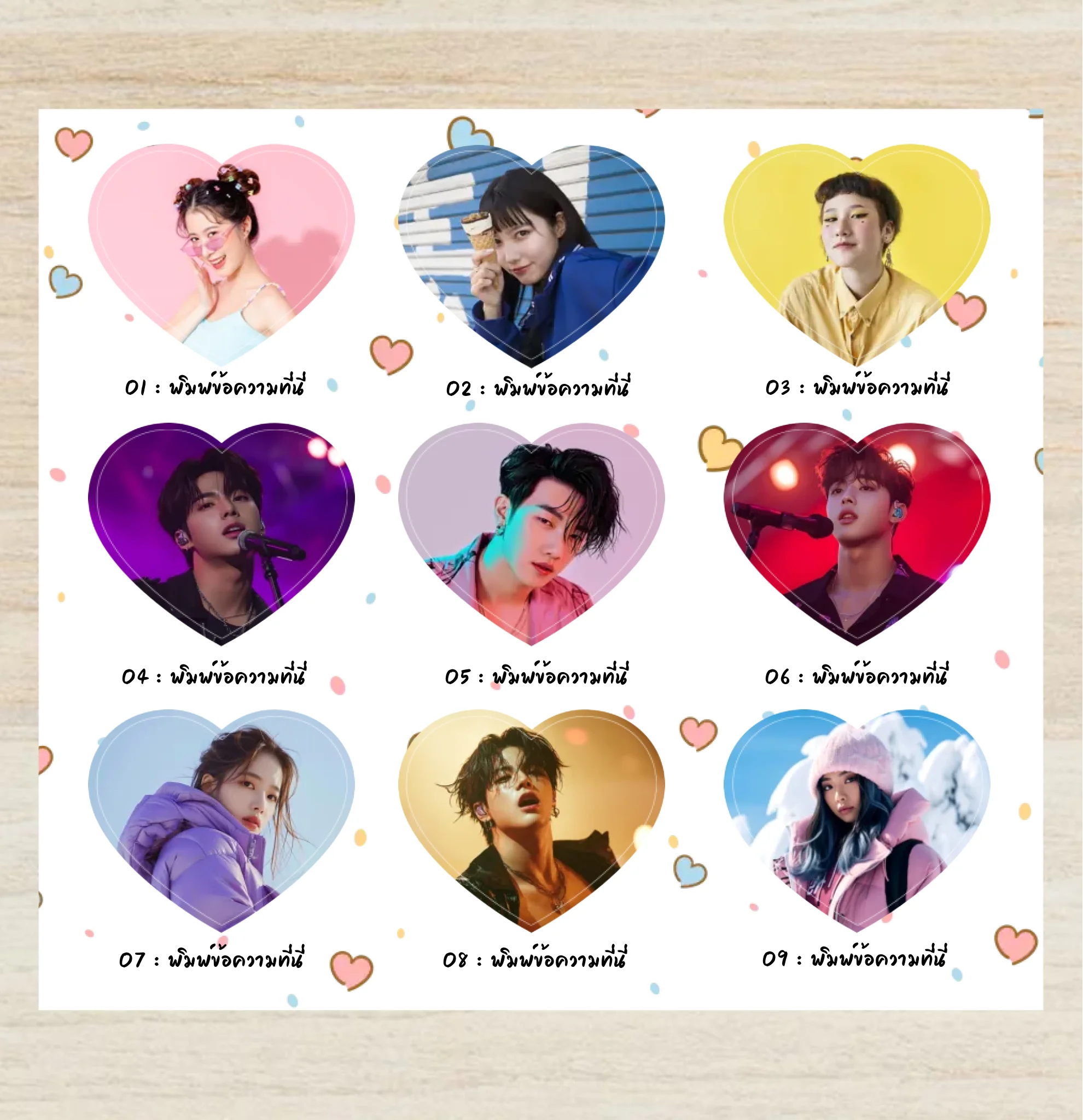 สติ๊กเกอร์รูปภาพแบบตาราง 3×3 จำนวน 9 รูป