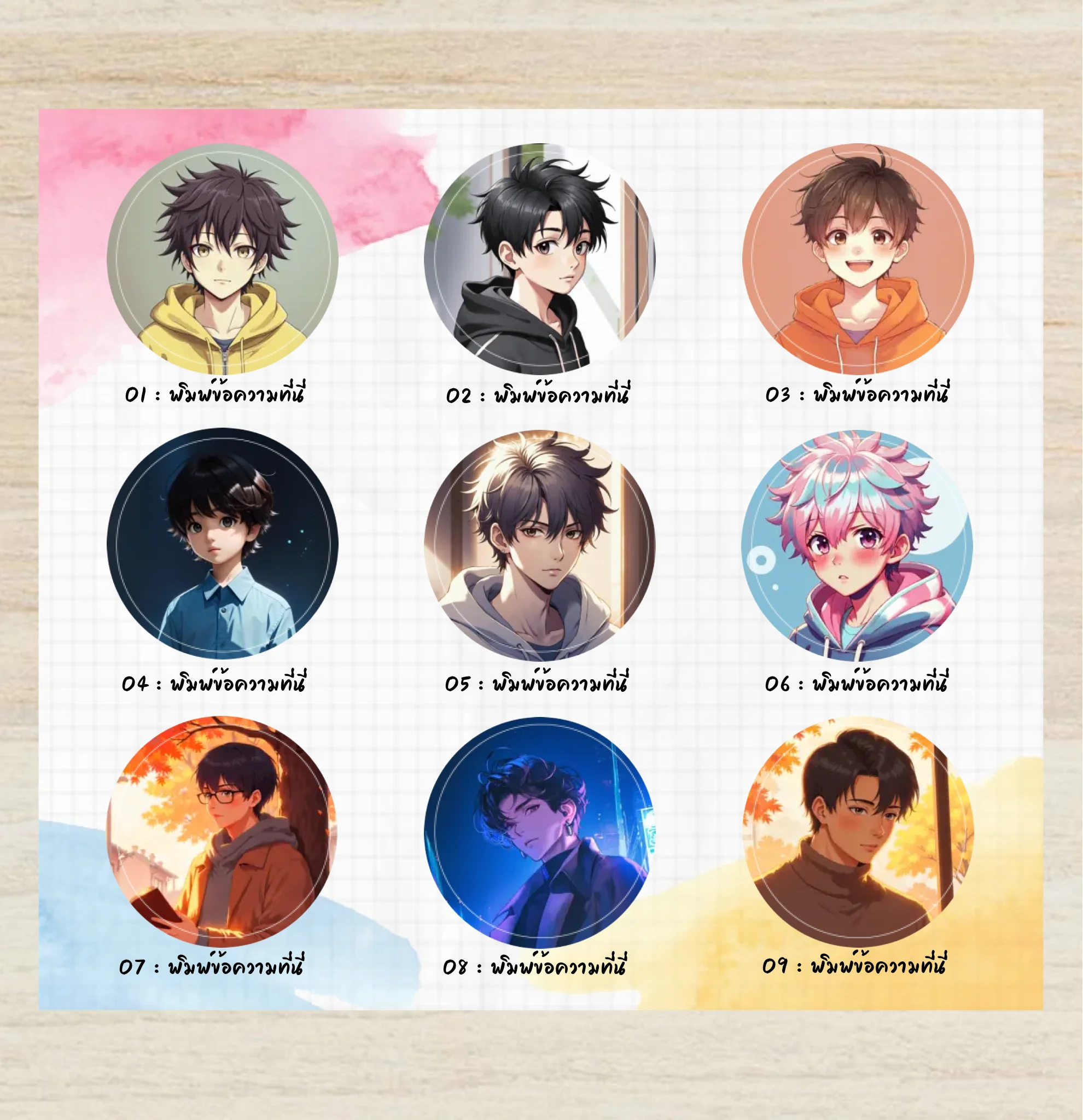 สติ๊กเกอร์รูปภาพแบบตาราง 3×3 จำนวน 9 รูป
