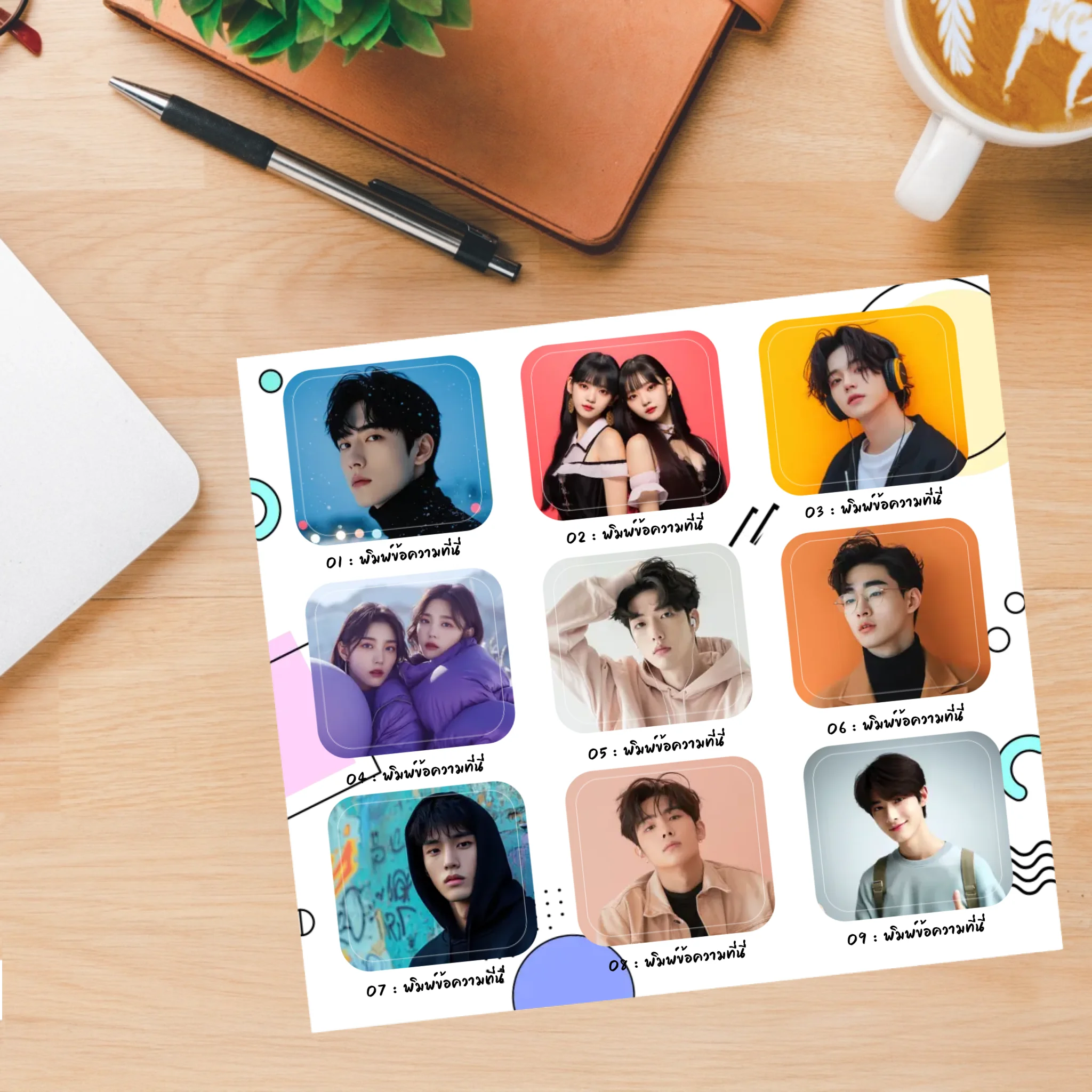 สติ๊กเกอร์รูปภาพแบบตาราง 3×3 จำนวน 9 รูป