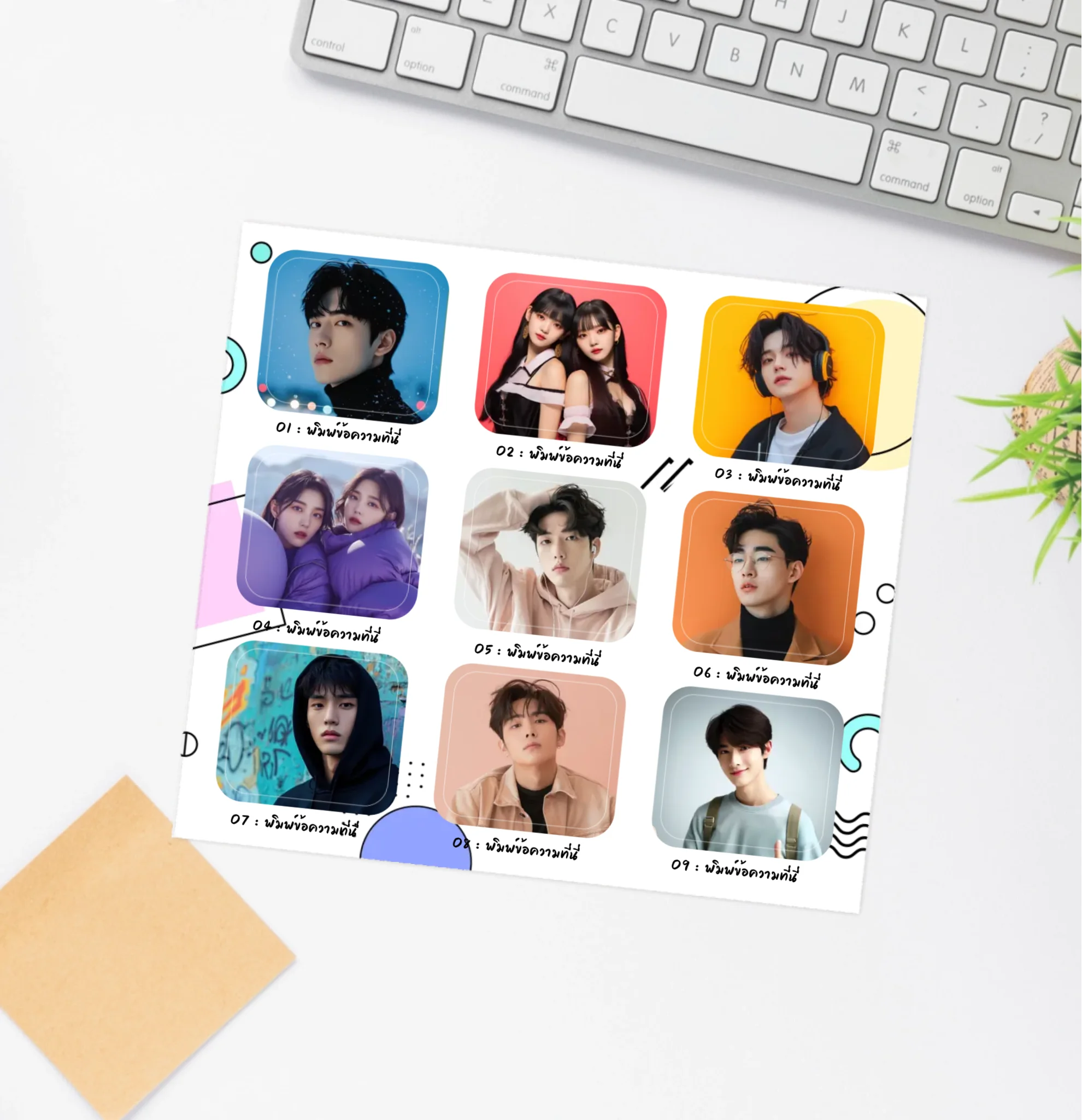 สติ๊กเกอร์รูปภาพแบบตาราง 3×3 จำนวน 9 รูป
