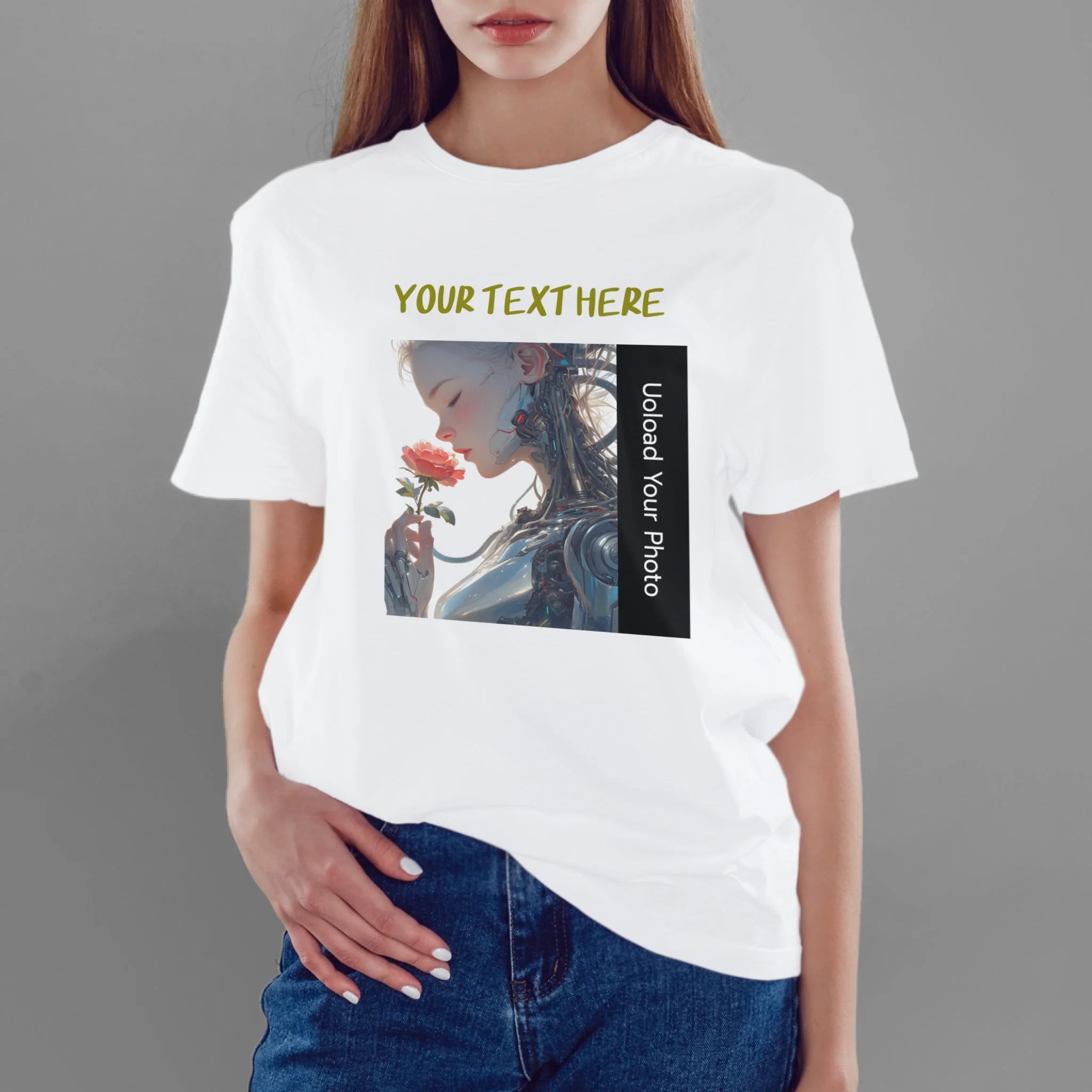 ผู้หญิงใส่เสื้อยืด กางเกงยีนส์ 
