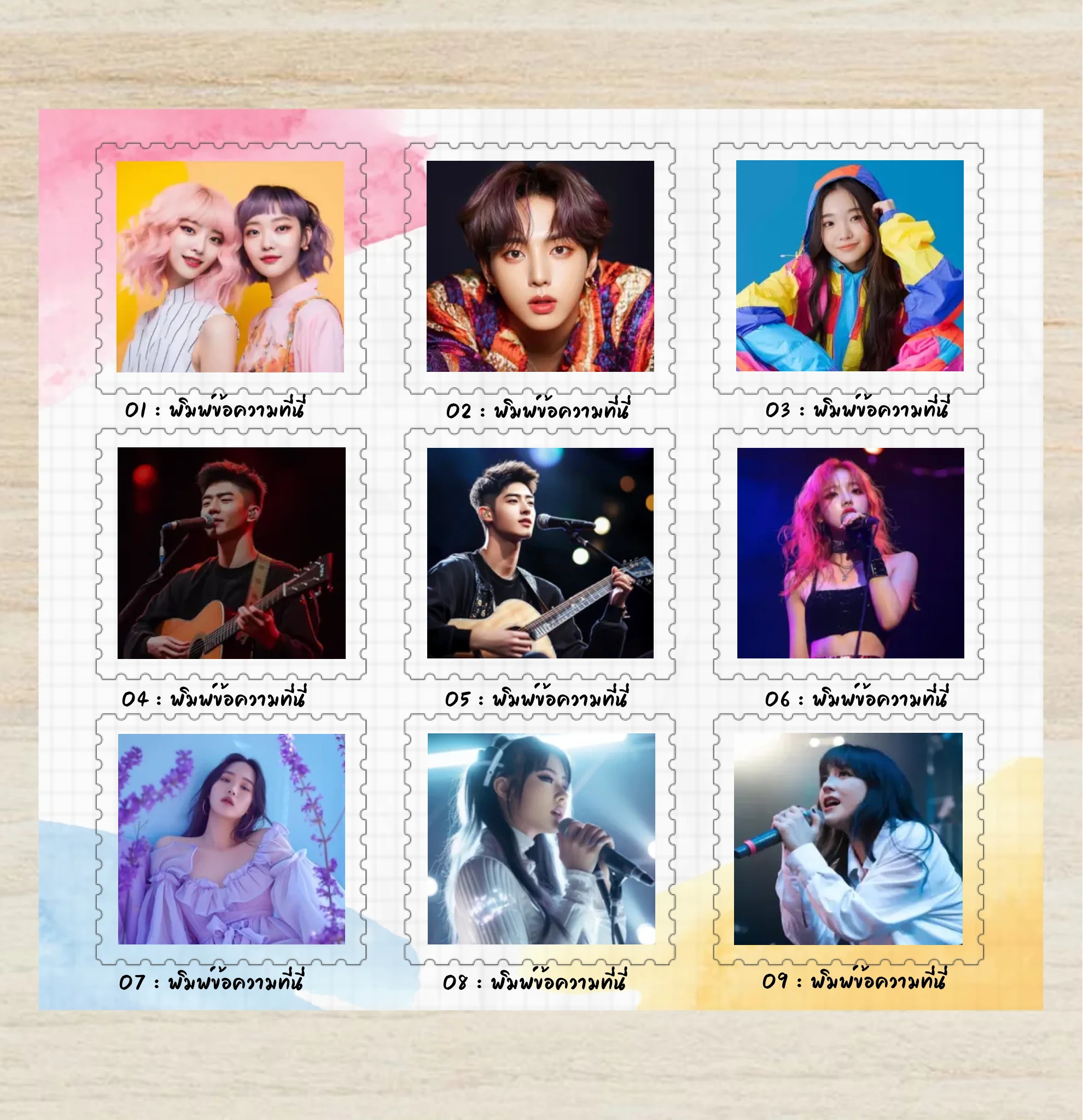 สติ๊กเกอร์รูปภาพแบบตาราง 3×3 จำนวน 9 รูป