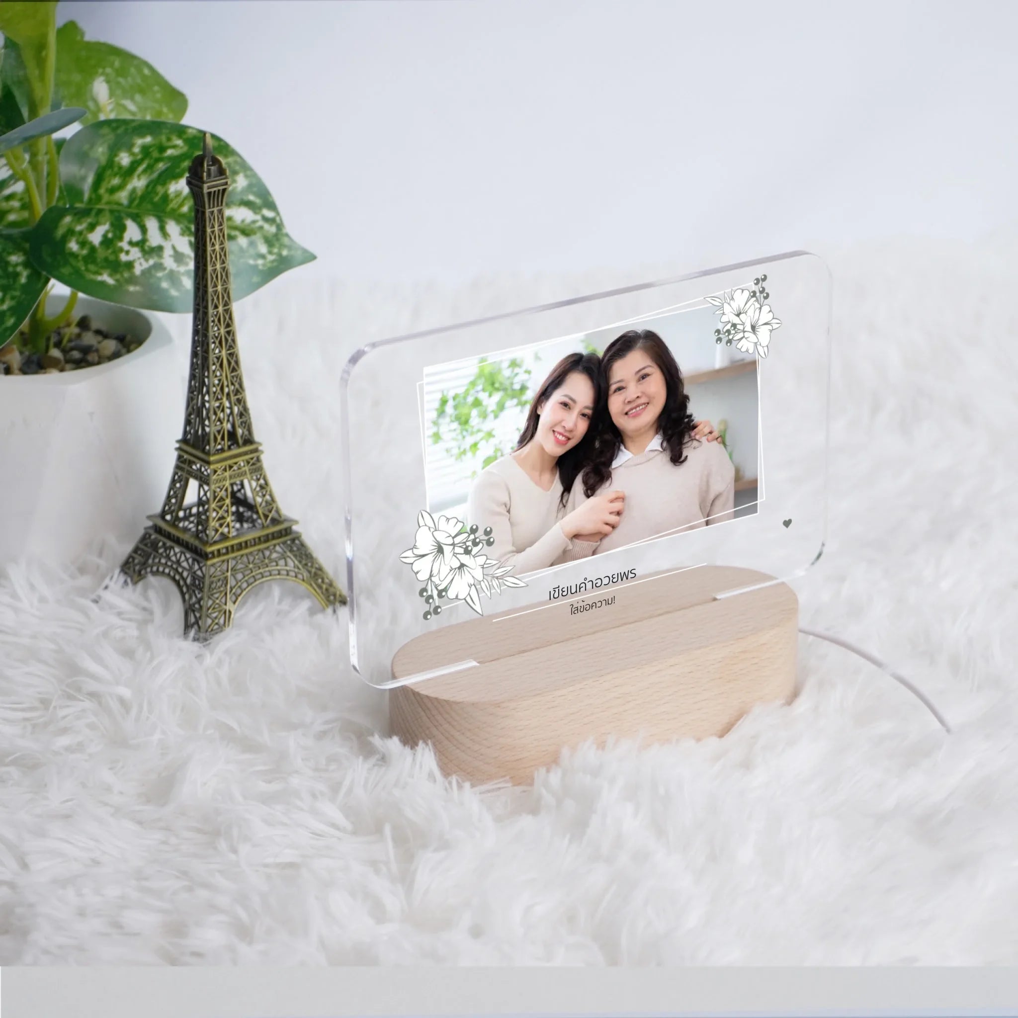 โคมไฟอะคริลิก พิมพ์ UV คุณภาพสูง พร้อมฐานตั้งและไฟ LED