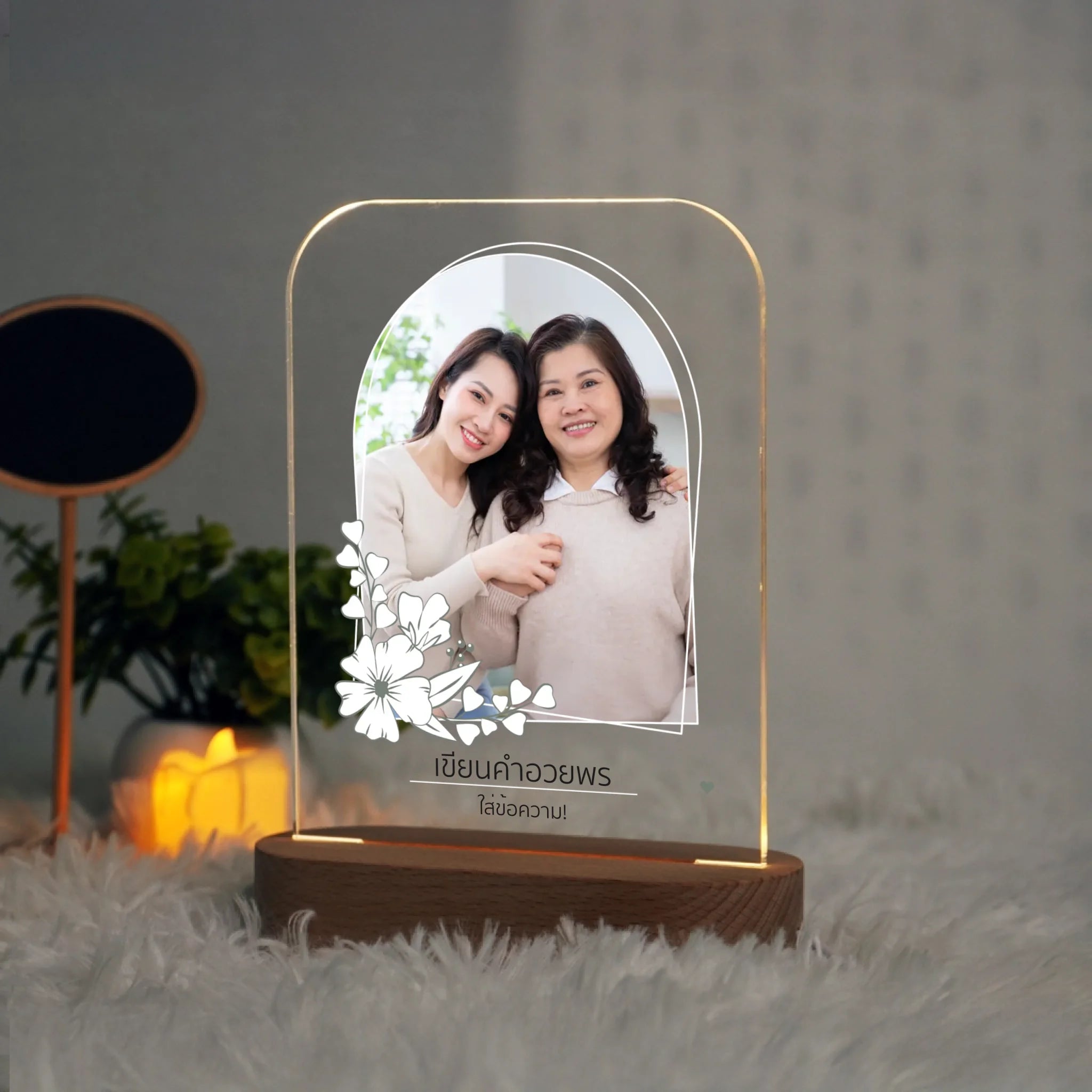 โคมไฟอะคริลิก พิมพ์ UV คุณภาพสูง พร้อมฐานตั้งและไฟ LED