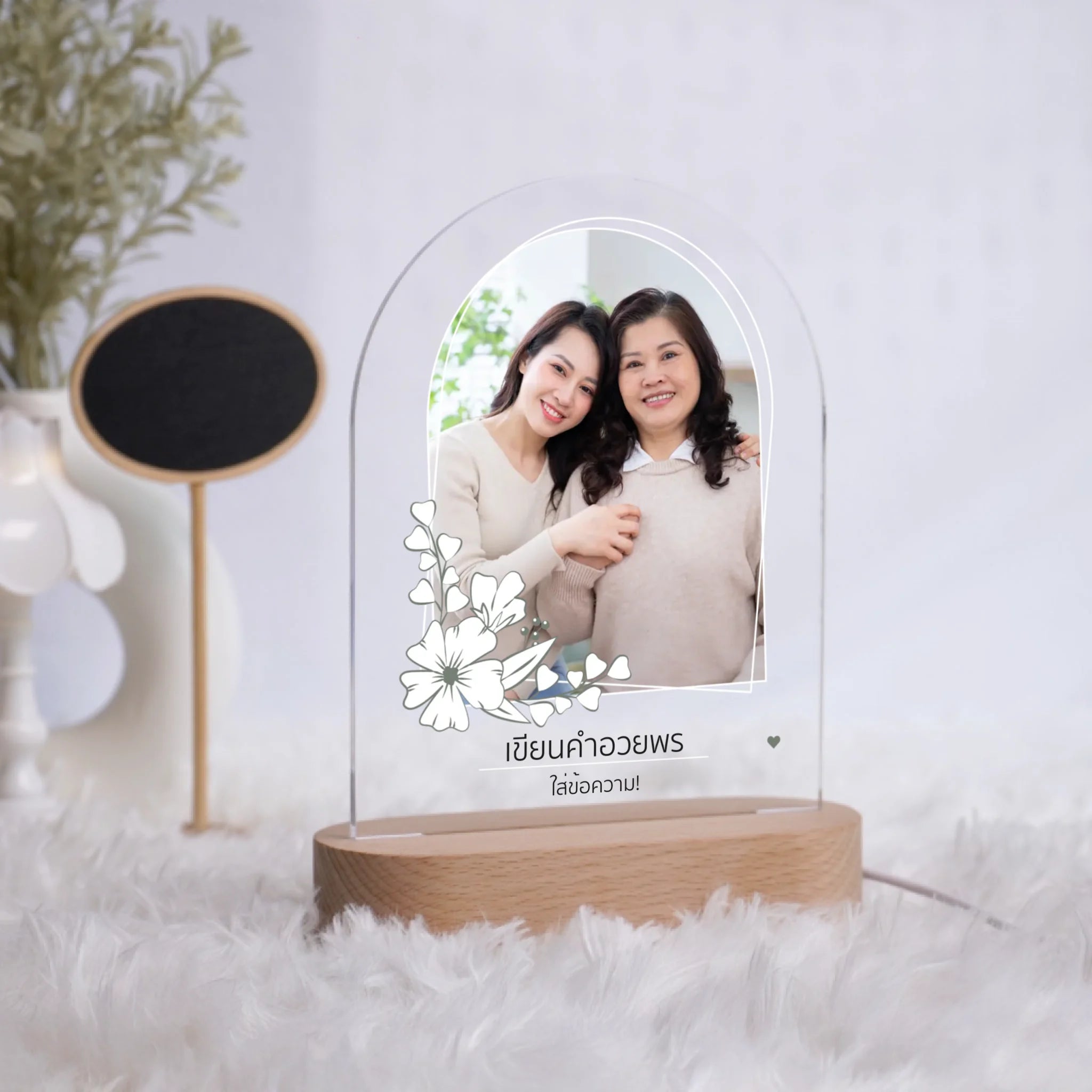 โคมไฟอะคริลิก พิมพ์ UV คุณภาพสูง พร้อมฐานตั้งและไฟ LED