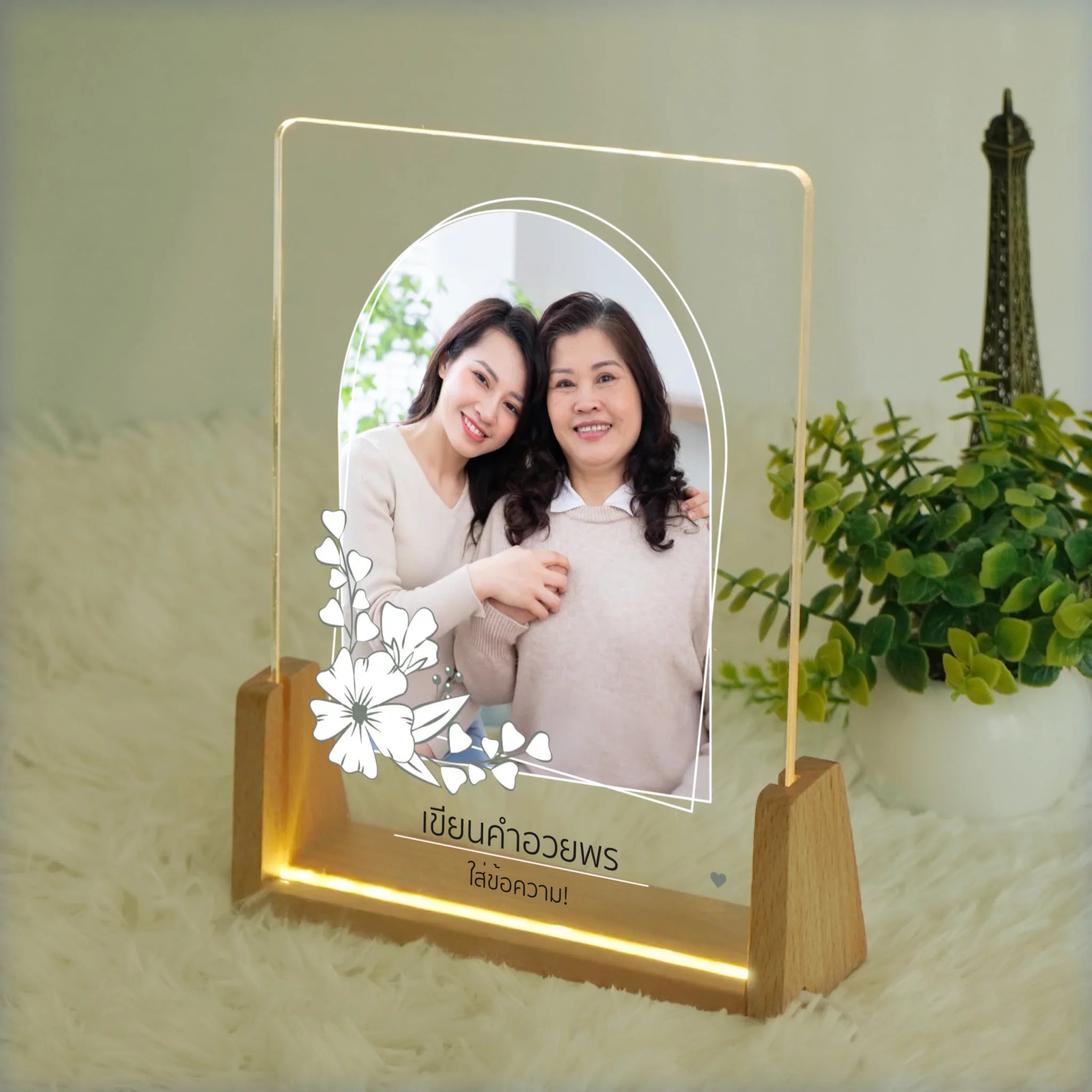 โคมไฟอะคริลิก พิมพ์ UV คุณภาพสูง พร้อมฐานตั้งและไฟ LED