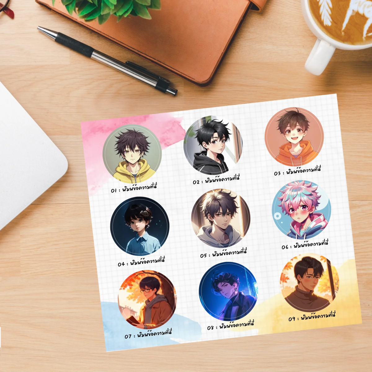 สติ๊กเกอร์รูปภาพแบบตาราง 3×3 จำนวน 9 รูป