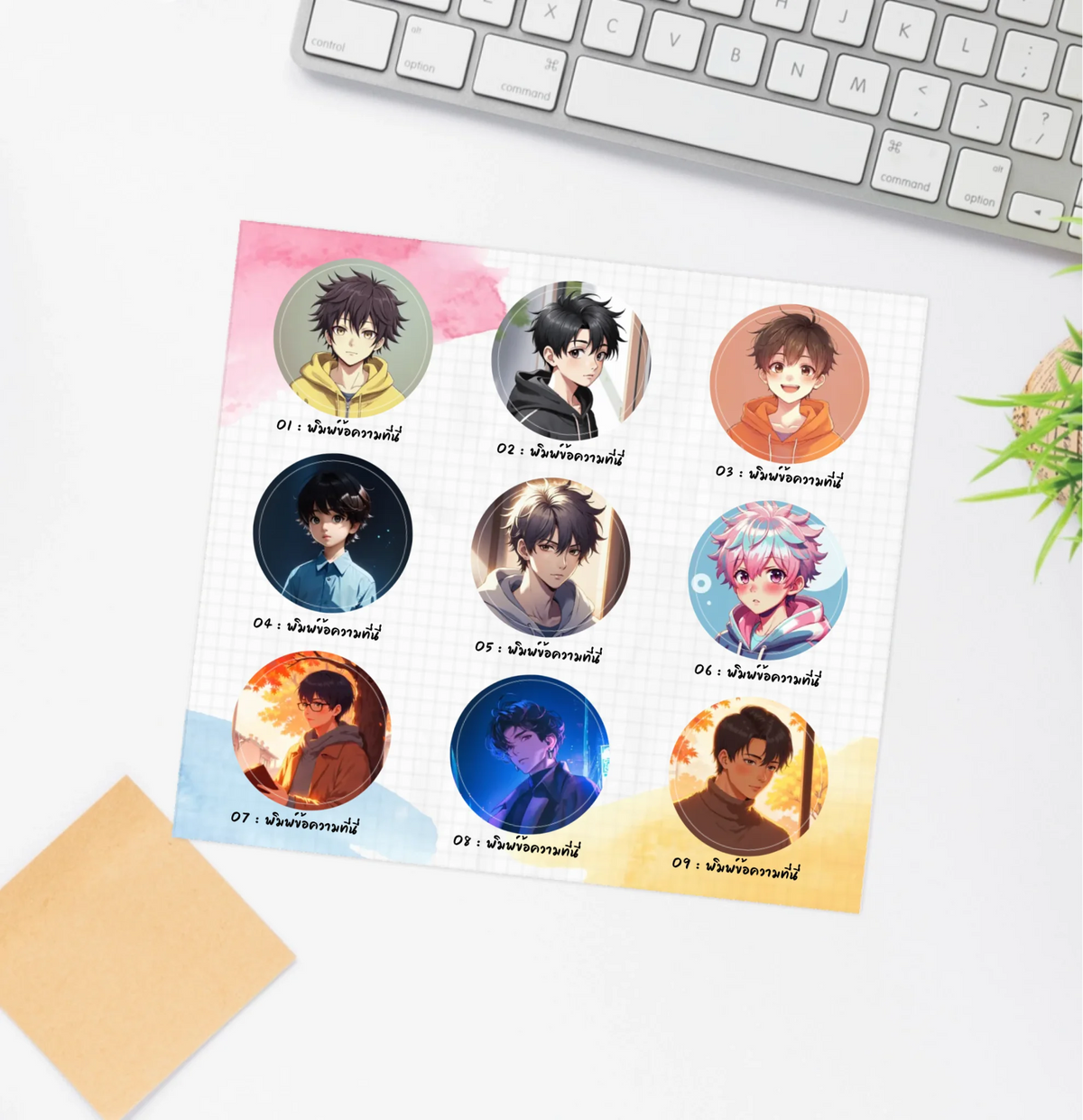 สติ๊กเกอร์รูปภาพแบบตาราง 3×3 จำนวน 9 รูป